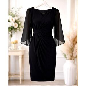 Connected Apparel Black Sheath Dress 8P Petite NWT Sheer Sleeve Cocktail